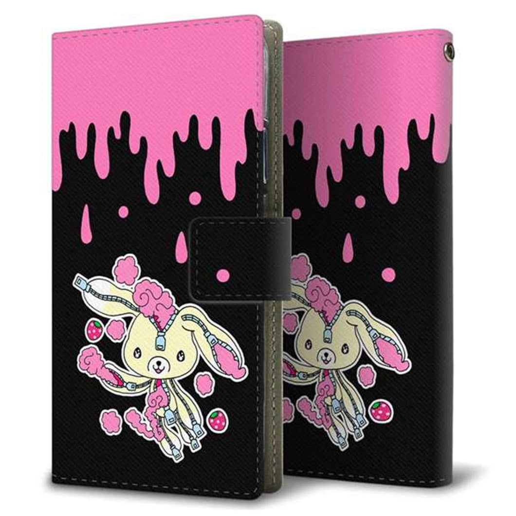 au エクスペリアXZ SOV34 画質仕上げ プリント手帳型ケース(薄型スリム)【AG814 ジッパーうさぎのジッピョン（黒×ピンク）】