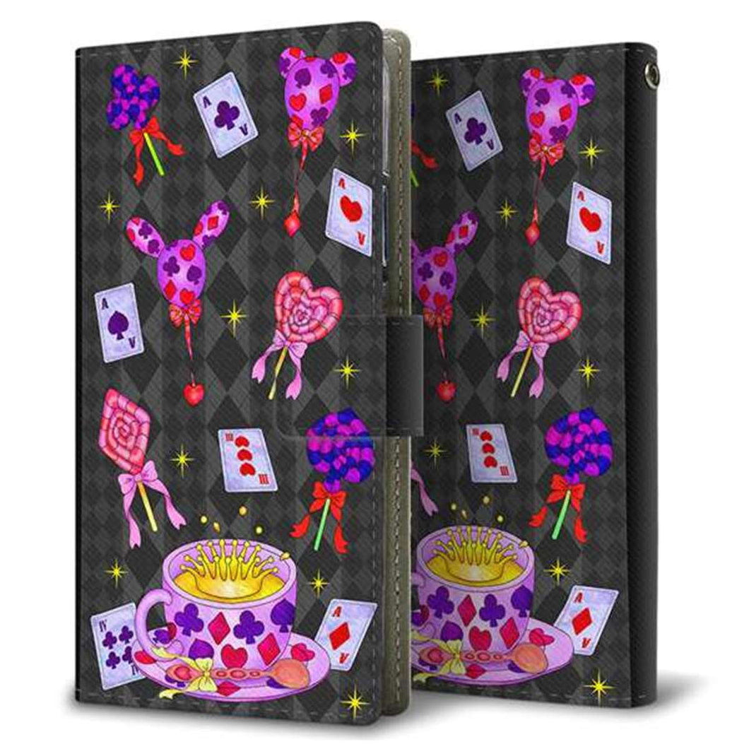 らくらくスマートフォン F-52B docomo 画質仕上げ プリント手帳型ケース(薄型スリム)【AG818 トランプティー（黒）】