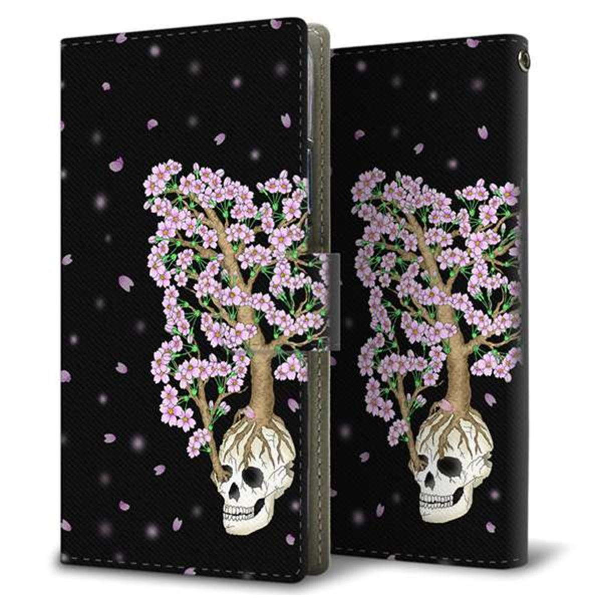 au Xiaomi（シャオミ）Mi 10 Lite 5G XIG01 画質仕上げ プリント手帳型ケース(薄型スリム)【AG829 骸骨桜（黒）】