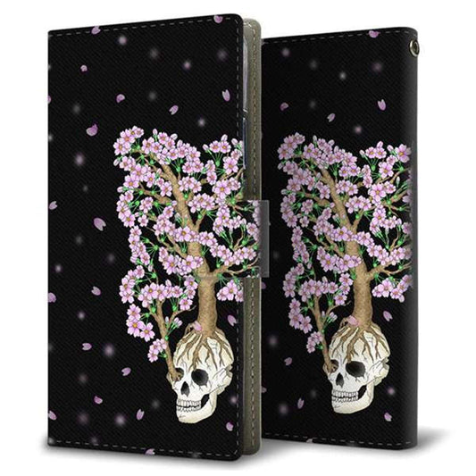 AQUOS sense6s SHG07 au/UQ mobile 画質仕上げ プリント手帳型ケース(薄型スリム)【AG829 骸骨桜（黒）】