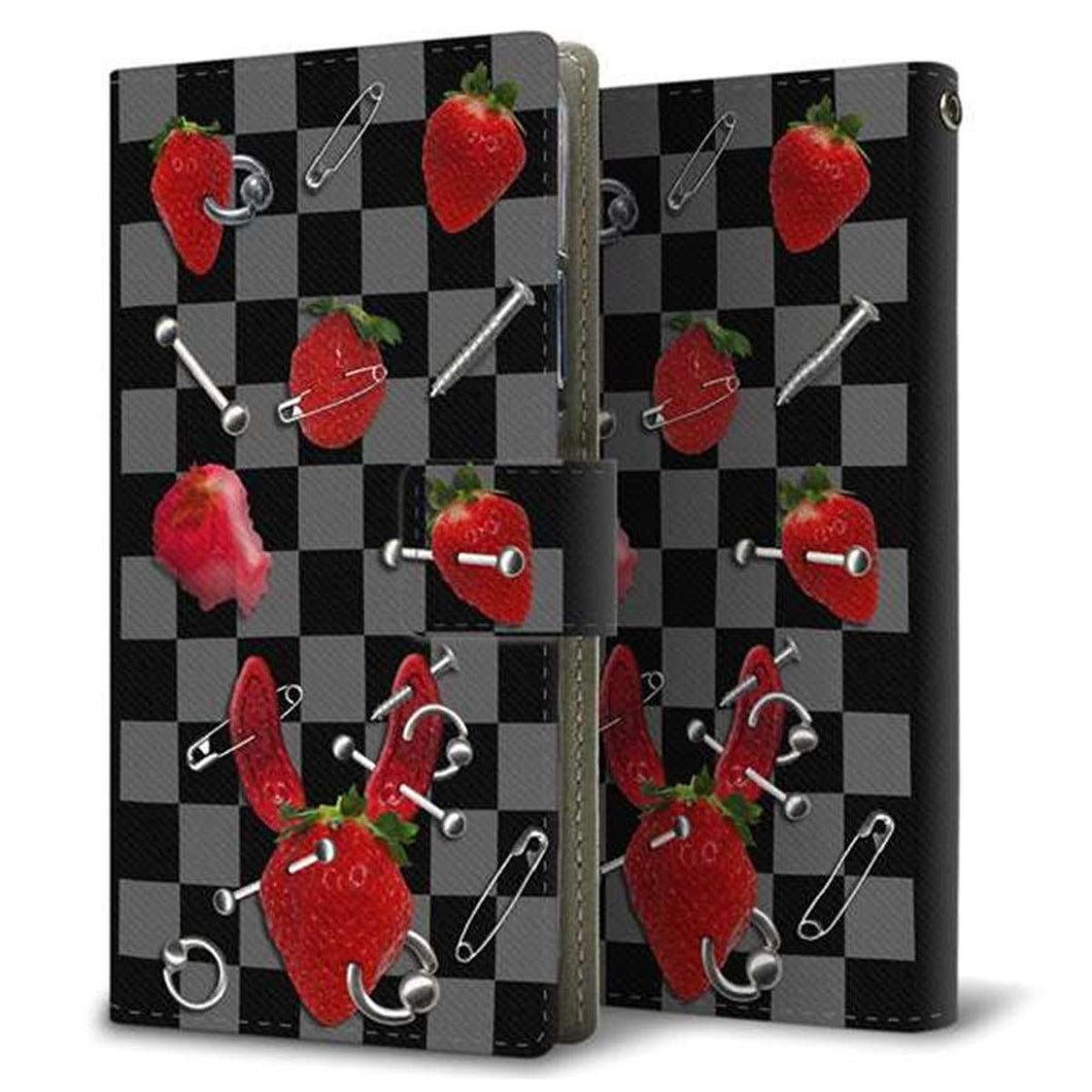 au ギャラクシー S10+ SCV42 画質仕上げ プリント手帳型ケース(薄型スリム)【AG833 苺パンク（黒）】