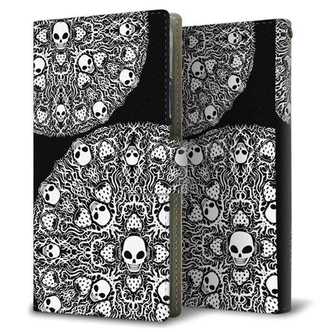 Google Pixel 3 画質仕上げ プリント手帳型ケース(薄型スリム)【AG834 苺骸骨曼荼羅（黒）】