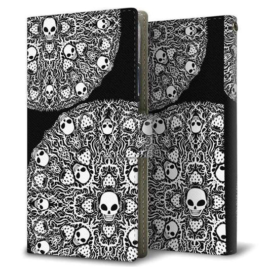 au アクオス U SHV37 画質仕上げ プリント手帳型ケース(薄型スリム)【AG834 苺骸骨曼荼羅（黒）】