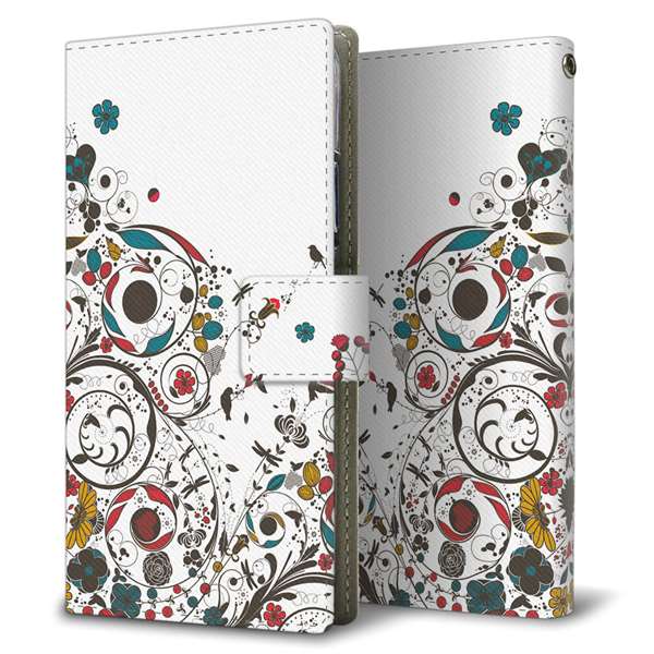 SoftBank OPPO Reno3 5G 高画質仕上げ プリント手帳型ケース(薄型スリム)【EK908  カラフルな花と鳥】
