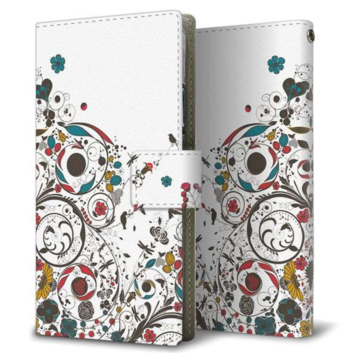 Xperia Ace III SOG08 au 画質仕上げ プリント手帳型ケース(薄型スリム)【EK908  カラフルな花と鳥】