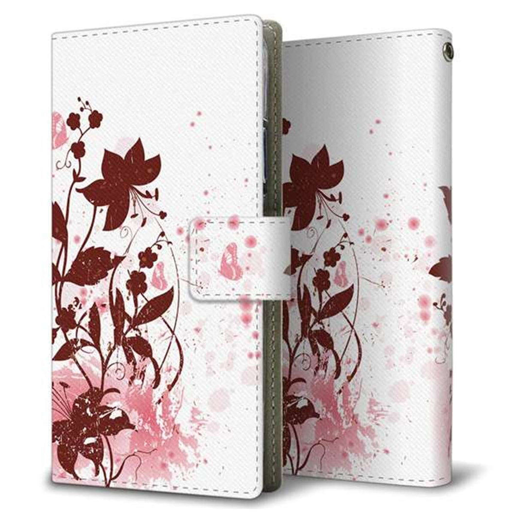 au ギャラクシー S10+ SCV42 画質仕上げ プリント手帳型ケース(薄型スリム)【EK914  赤い花と蝶】