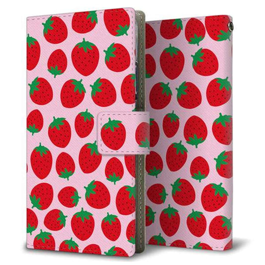HUAWEI（ファーウェイ） P40 lite E ART-L29N 画質仕上げ プリント手帳型ケース(薄型スリム)【SC813 小さいイチゴ模様 レッドとピンク】