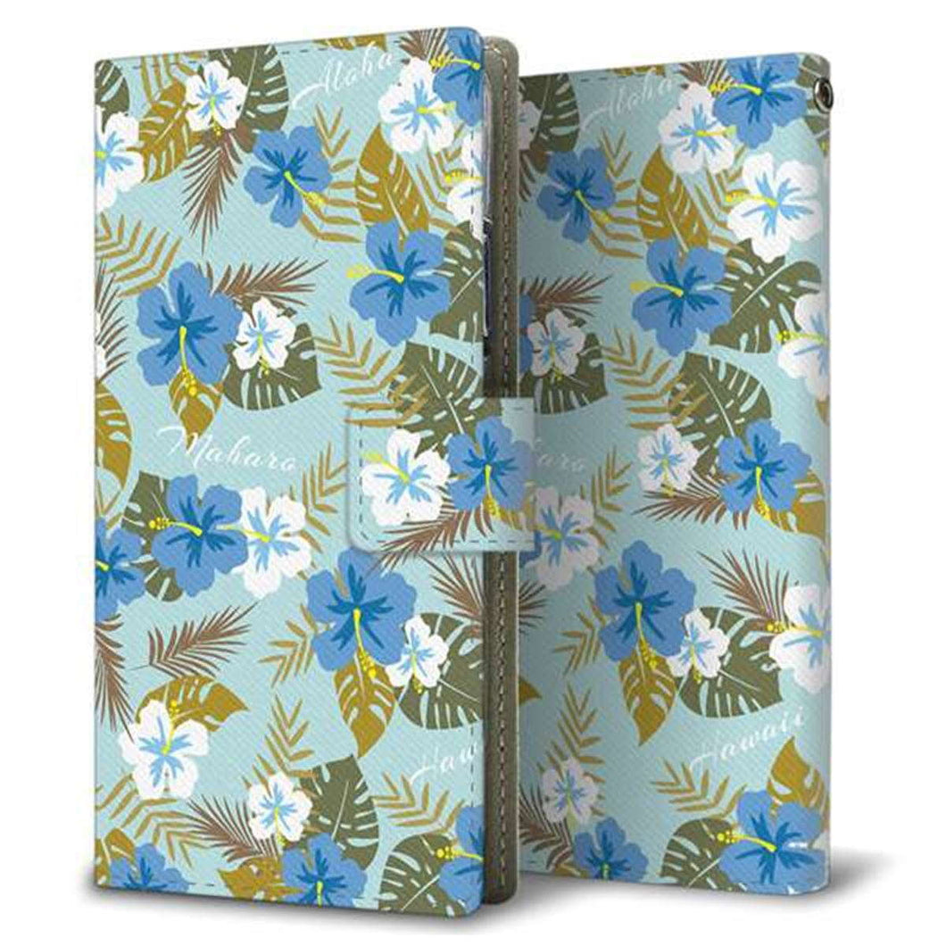 SIMフリー アクオスセンス5G SH-M17 画質仕上げ プリント手帳型ケース(薄型スリム)【SC883 ハワイアンアロハレトロ（ブルー）】