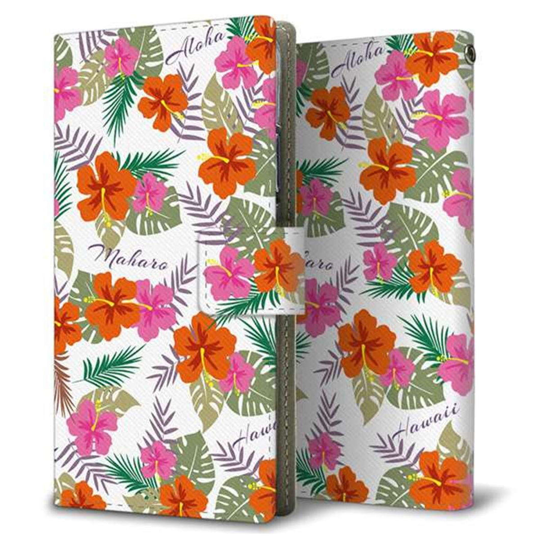 docomo アクオスエバー SH-02J 画質仕上げ プリント手帳型ケース(薄型スリム)【SC884 ハワイアンアロハレトロ（ホワイト）】