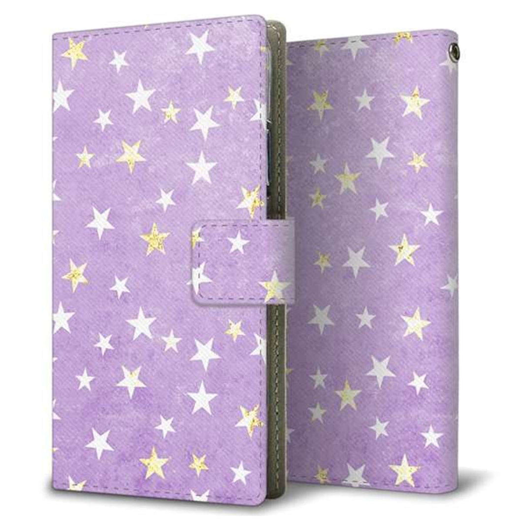 AQUOS sense6s SHG07 au/UQ mobile 画質仕上げ プリント手帳型ケース(薄型スリム)【SC890 お星さまキラキラ（パープル）】