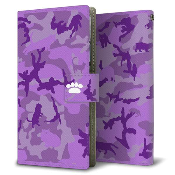 SoftBank HUAWEI nova lite 2 704HW 高画質仕上げ プリント手帳型ケース(薄型スリム)【YA880 紫迷彩ネコ】