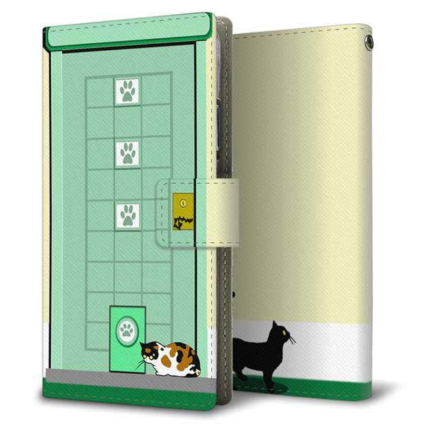Xperia XZ3 SOV39 au 高画質仕上げ プリント手帳型ケース(薄型スリム)猫とドア