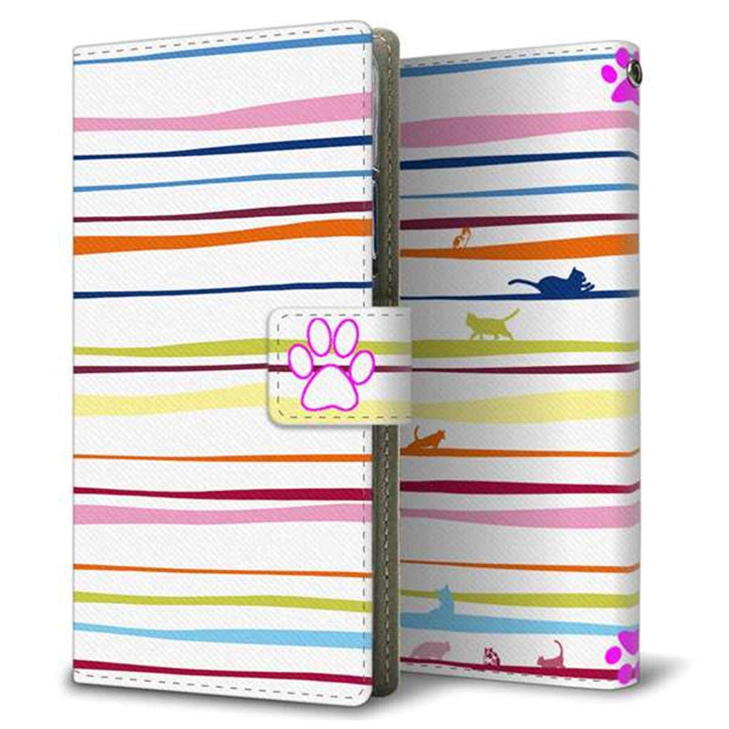 Xiaomi（シャオミ）Redmi Note 9s 画質仕上げ プリント手帳型ケース(薄型スリム)【YA893 ストライプネコ02 L】