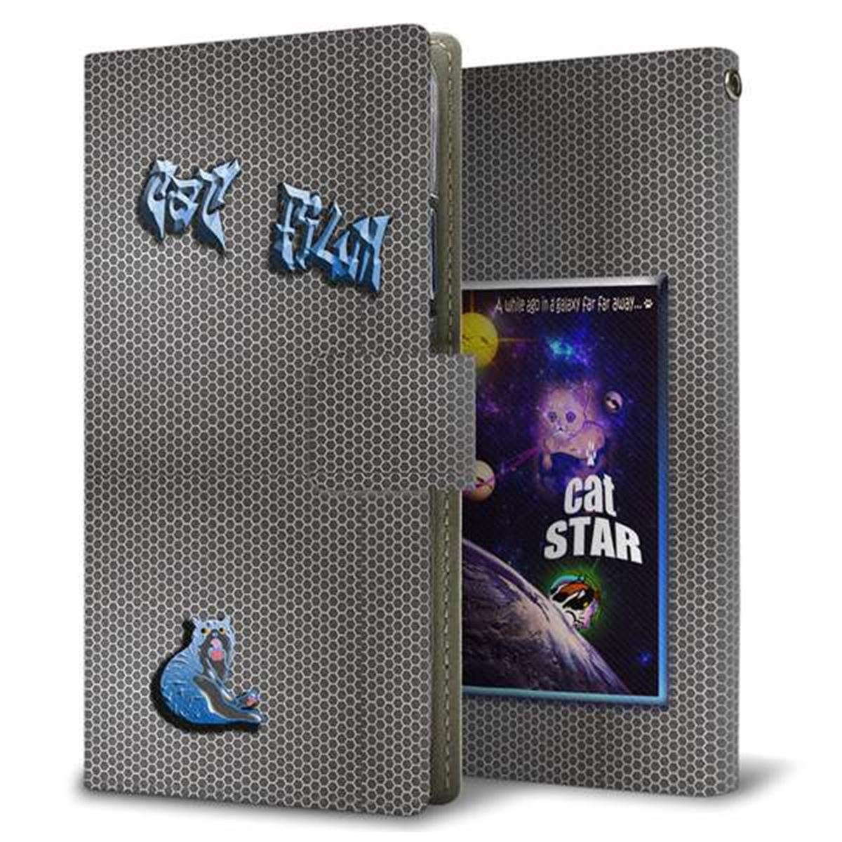 docomo アローズ NX F-01K 画質仕上げ プリント手帳型ケース(薄型スリム)【YA934 CAT STAR 地球】