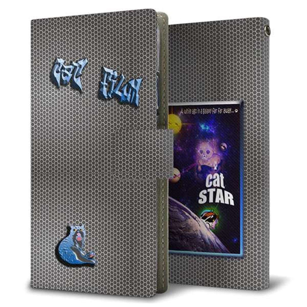au エクスペリア XZ2 SOV37 画質仕上げ プリント手帳型ケース(薄型スリム)【YA934 CAT STAR 地球】