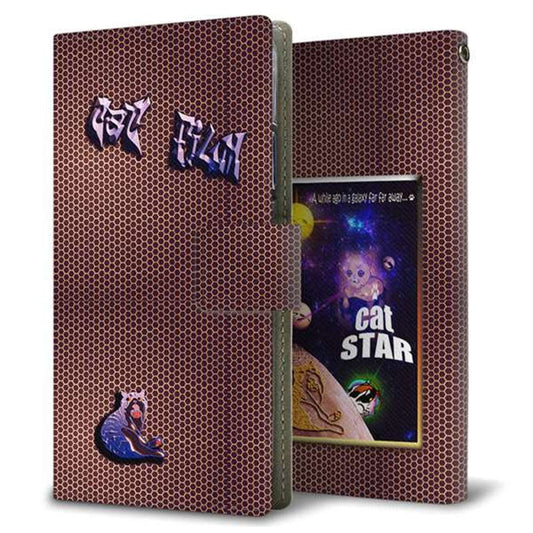 au エクスペリアZ5 SOV32 画質仕上げ プリント手帳型ケース(薄型スリム)【YA935 CAT STAR 月】