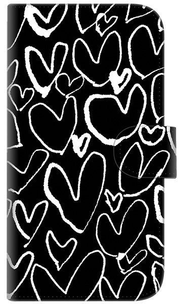 iPhone6 PLUS 高画質仕上げ プリント手帳型ケース(通常型)【1124 ハート BK＆WH】
