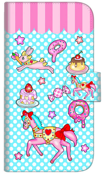 iPhone6 PLUS 高画質仕上げ プリント手帳型ケース(通常型)【AG828 メリーゴーランド（水色）】