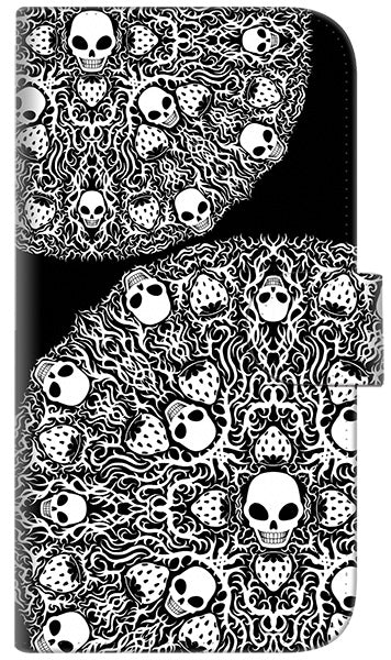 iPhone6 PLUS 高画質仕上げ プリント手帳型ケース(通常型)【AG834 苺骸骨曼荼羅（黒）】