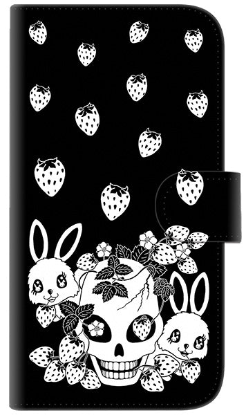 iPhone6 PLUS 高画質仕上げ プリント手帳型ケース(通常型)【AG837 苺兎（黒）】