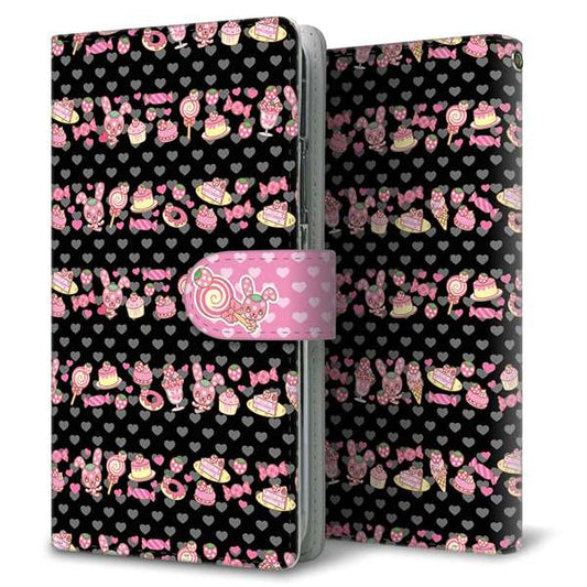 SoftBank アクオス Xx3 506SH 高画質仕上げ プリント手帳型ケース(通常型)【AG860 イチゴウサギ（ラビベリー）のボーダースイーツ ブラック】
