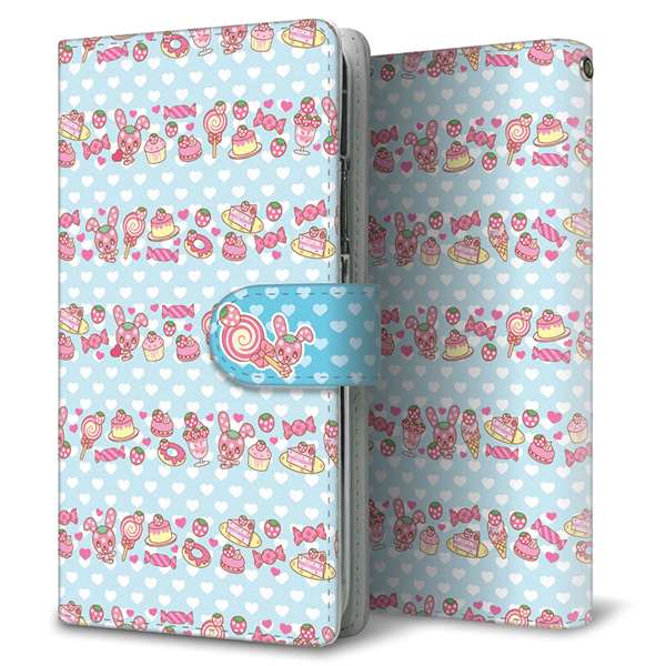 Y!mobile アンドロイドワン S1 高画質仕上げ プリント手帳型ケース(通常型)【AG861 イチゴウサギ（ラビベリー）のボーダースイーツ ライトブルー】