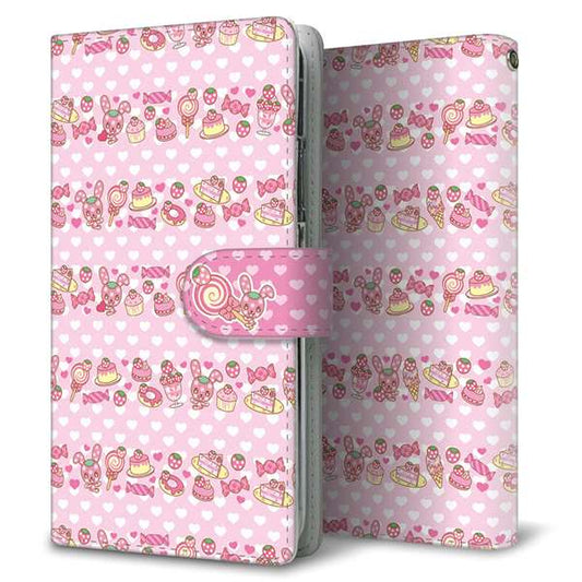 au エクスペリアX パフォーマンス SOV33 高画質仕上げ プリント手帳型ケース(通常型)【AG862 イチゴウサギ（ラビベリー）のボーダースイーツ ピンク】