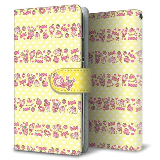 au アクオス U SHV37 高画質仕上げ プリント手帳型ケース(通常型)【AG863 イチゴウサギ（ラビベリー）のボーダースイーツ イエロー】