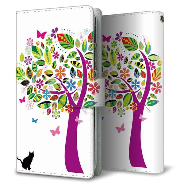 アクオスセンス2 SH-M08 高画質仕上げ プリント手帳型ケース(通常型)【EK907 花とネコ】