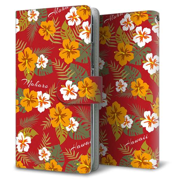 au HUAWEI（ファーウェイ） P30 lite Premium HWV33 高画質仕上げ プリント手帳型ケース(通常型)【SC885 ハワイアンアロハレトロ（レッド）】