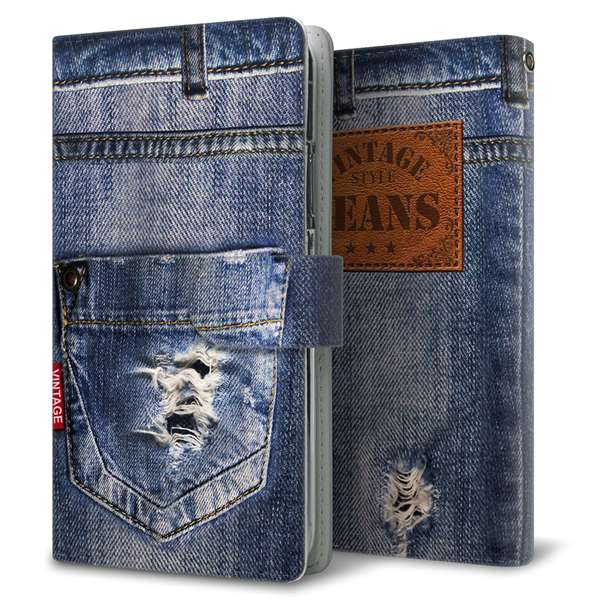 アクオスセンス2 SH-M08 高画質仕上げ プリント手帳型ケース(通常型)【SC921 ダメージデニム レザータグ】