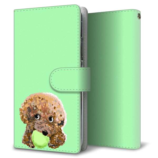 au HUAWEI（ファーウェイ） P30 lite Premium HWV33 高画質仕上げ プリント手帳型ケース(通常型)【YJ055 トイプードル＆ボール（グリーン）】