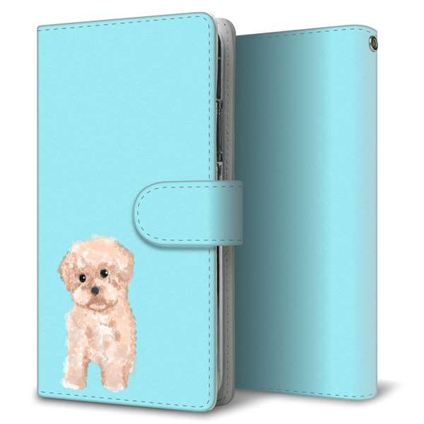OPPO Reno7 A OPG04 au 高画質仕上げ プリント手帳型ケース(通常型)【YJ062 トイプードルアプリコット（ブルー）】