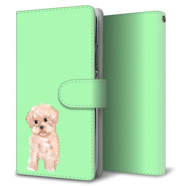 Xperia Ace III SOG08 au 高画質仕上げ プリント手帳型ケース(通常型)【YJ063 トイプードルアプリコット（グリーン）】