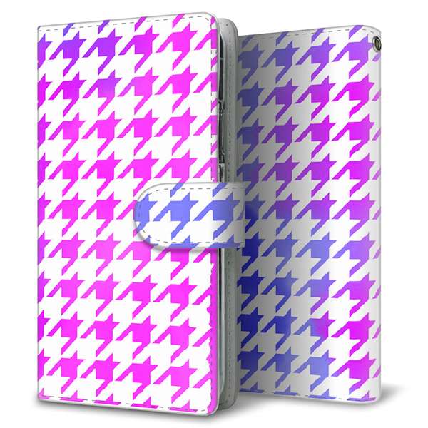 Xperia Ace III SOG08 au 高画質仕上げ プリント手帳型ケース(通常型)【YJ236 千鳥格子（ピンクブルー）】