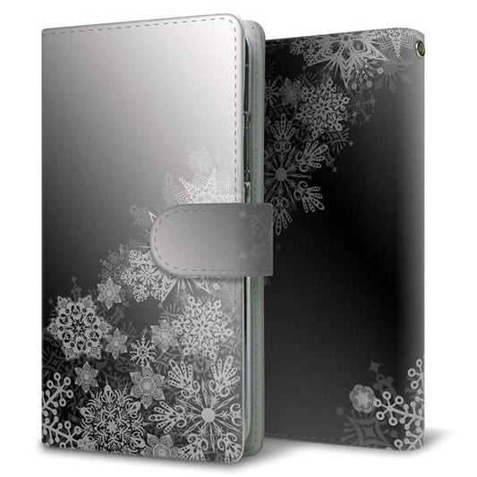 シンプルスマホ6 A201SH SoftBank 高画質仕上げ プリント手帳型ケース(通常型)【YJ340 モノトーン 雪の結晶 】
