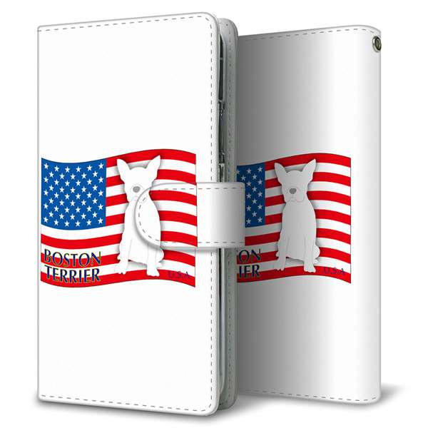 iPhone12 高画質仕上げ プリント手帳型ケース(通常型)アメリカ国旗と犬