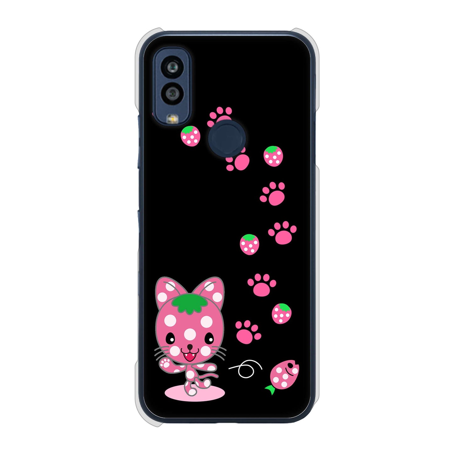 Android One S10 Y!mobile 高画質仕上げ 背面印刷 ハードケース むかいあぐる イチゴ猫のにゃんベリー