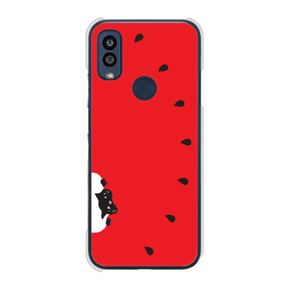 Android One S10 Y!mobile 高画質仕上げ 背面印刷 ハードケース すいかをかじるネコ