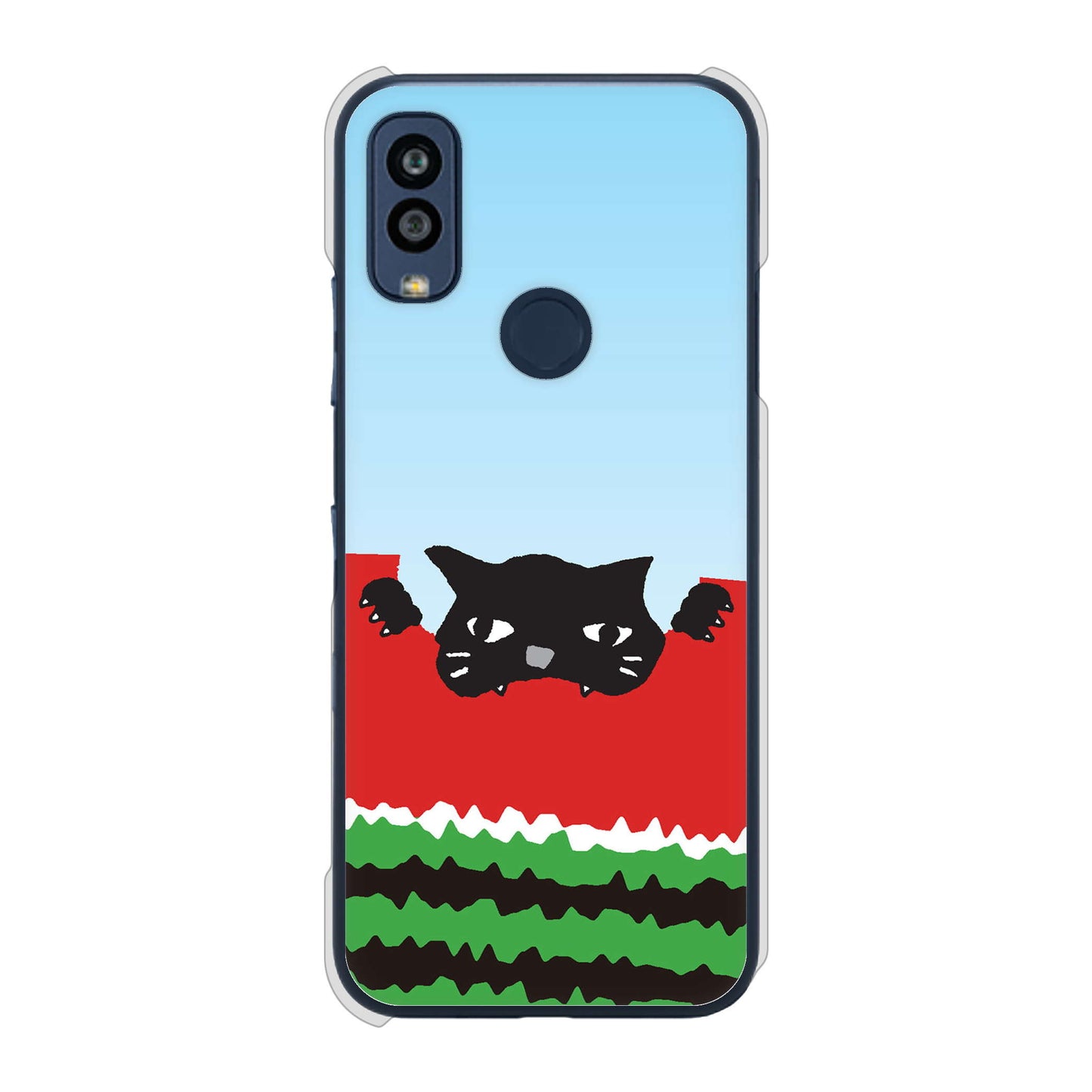 Android One S10 Y!mobile 高画質仕上げ 背面印刷 ハードケース すいかをかじるネコ