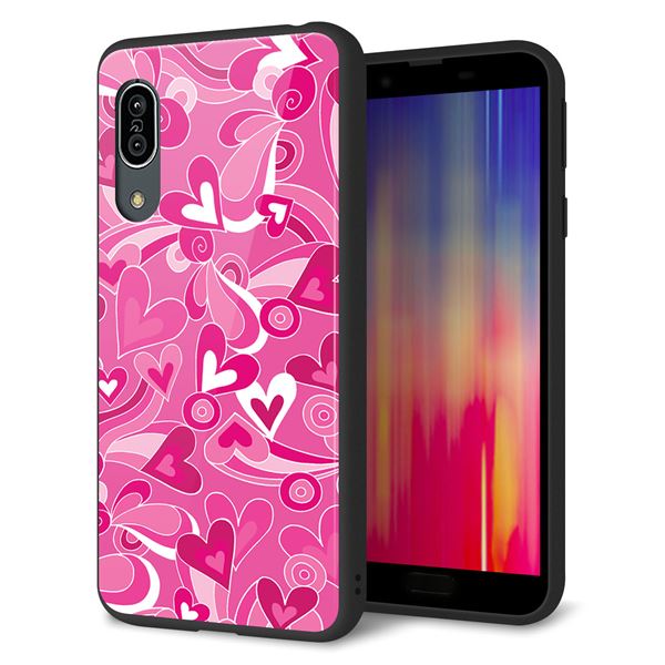 Andoroid One S7 強化ガラス＆TPUスマホケース ガラプリ【383 ピンクのハート】