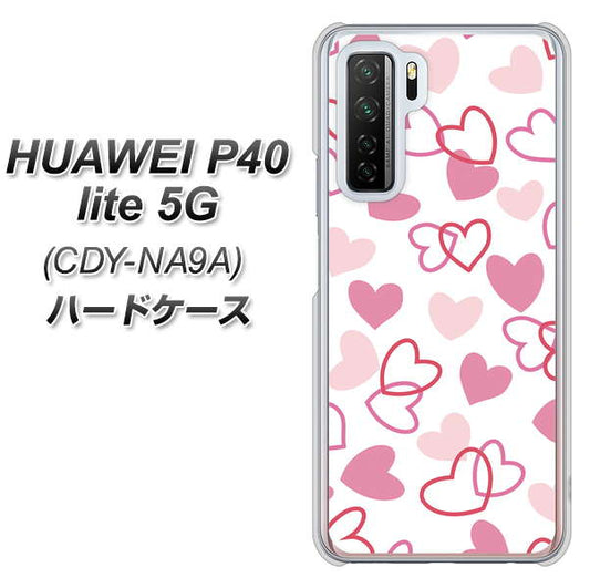 HUAWEI（ファーウェイ） P40 lite 5G CDY-NA9A 高画質仕上げ 背面印刷 ハードケース【VA929 ハートがいっぱい ピンク】