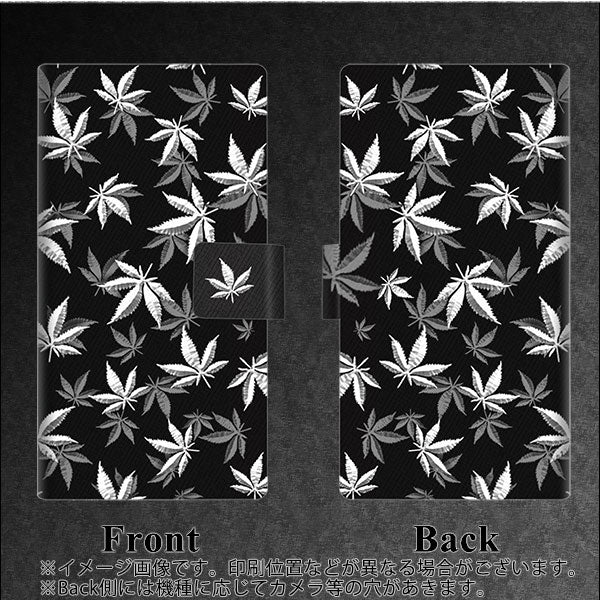 楽天モバイル OPPO（オッポ） A73 画質仕上げ プリント手帳型ケース(薄型スリム)【064 モノトーン大麻ブラック】