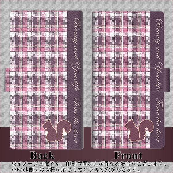AQUOS sense6 SHG05 au 画質仕上げ プリント手帳型ケース(薄型スリム)【519 チェック柄にリス】