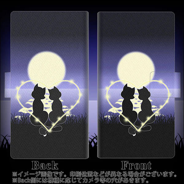 SIMフリー オッポ Reno5 A 画質仕上げ プリント手帳型ケース(薄型スリム)【604 月明かりの恋ネコ】