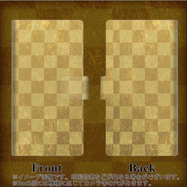 アクオス センス3 ベーシック 907SH 画質仕上げ プリント手帳型ケース(薄型スリム)【619 市松模様－金（骨董風に傷んだイメージ）】