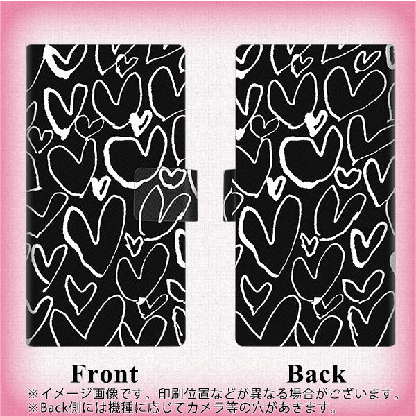 docomo アローズ ビー F-04K 画質仕上げ プリント手帳型ケース(薄型スリム)【1124 ハート BK＆WH】