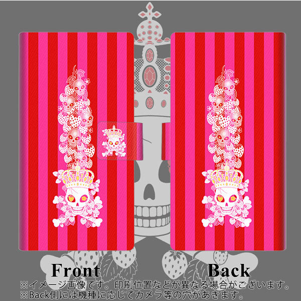 iPhone12 mini 画質仕上げ プリント手帳型ケース(薄型スリム)【AG803 苺骸骨王冠蔦（ピンク）】