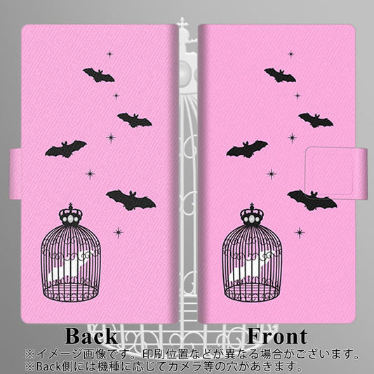 OPPO Reno A 高画質仕上げ プリント手帳型ケース(薄型スリム)【AG808 こうもりの王冠鳥かご（ピンク×黒）】