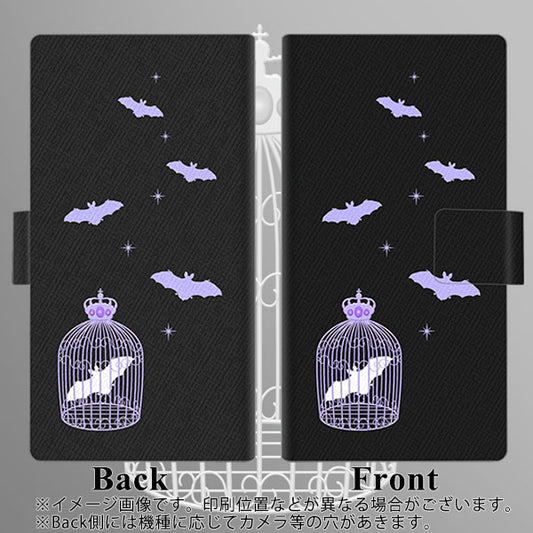 LG Q Stylus LM-Q710XM 高画質仕上げ プリント手帳型ケース(薄型スリム)【AG810 こうもりの王冠鳥かご（黒×紫）】
